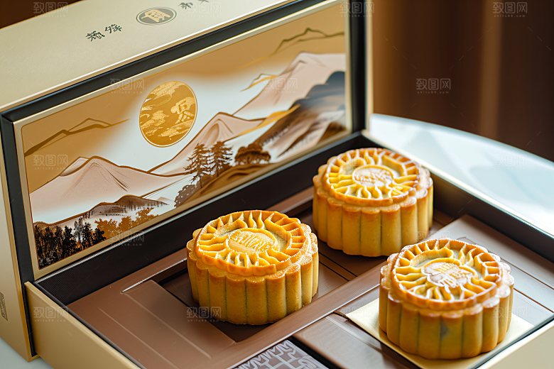 中秋月饼礼盒美味文化摄影图