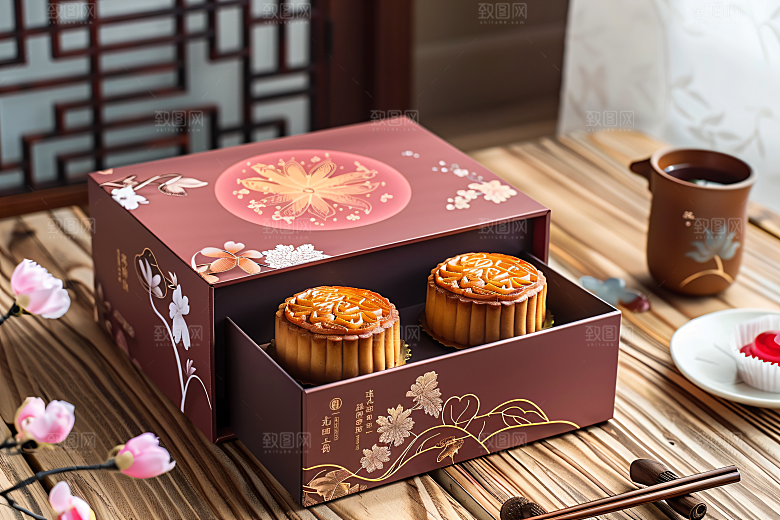 中秋月饼礼盒传统节日习俗摄影图