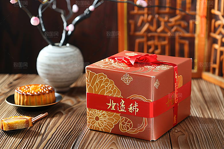中秋月饼礼盒甜点美味摄影图