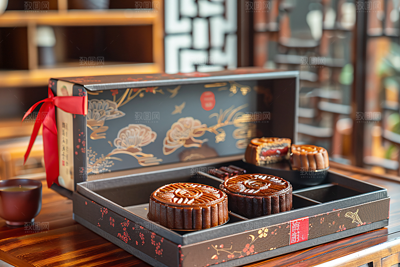 中秋月饼礼盒传统节日精致摄影图