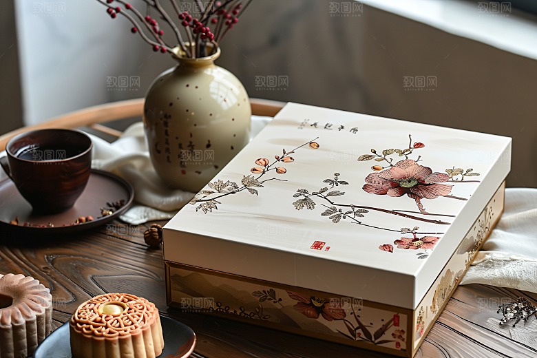 中秋月饼礼盒美味礼品摄影图
