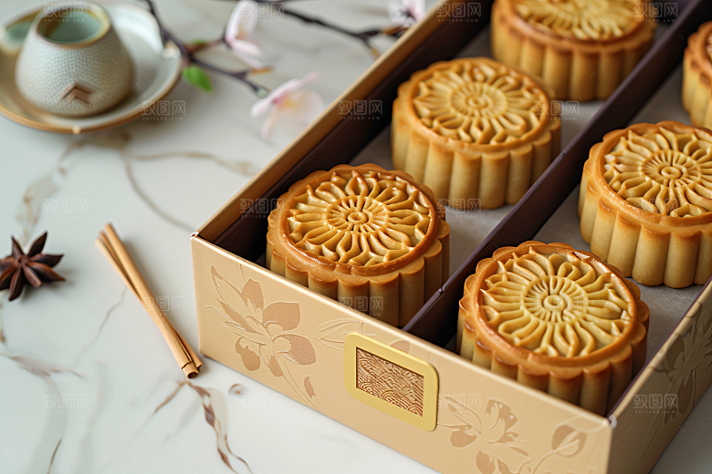 中秋月饼礼盒糕点中秋节摄影图