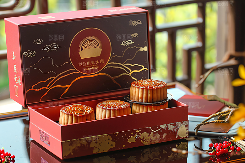 中秋月饼礼盒传统节日礼品摄影图
