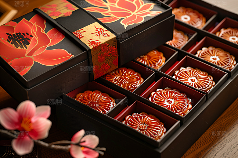 中秋月饼礼盒礼品莲蓉月饼摄影图