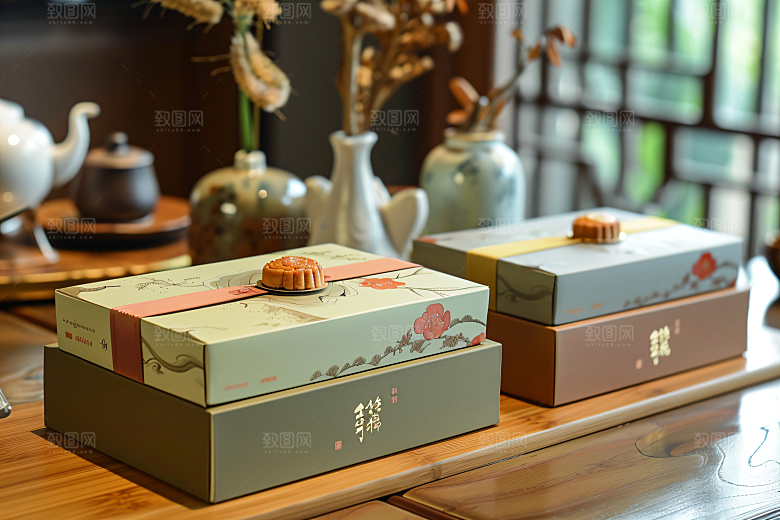 中秋月饼礼盒广式月饼糕点摄影图