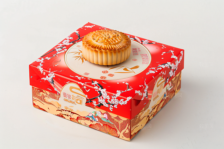 中秋月饼礼盒美味莲蓉月饼摄影图