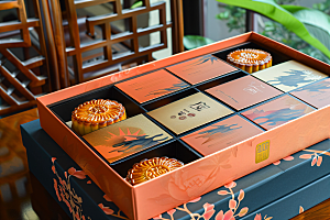 中秋月饼礼盒中秋节习俗摄影图