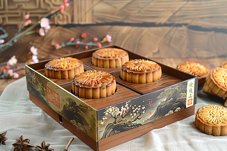 中秋月饼礼盒莲蓉月饼传统节日摄影图
