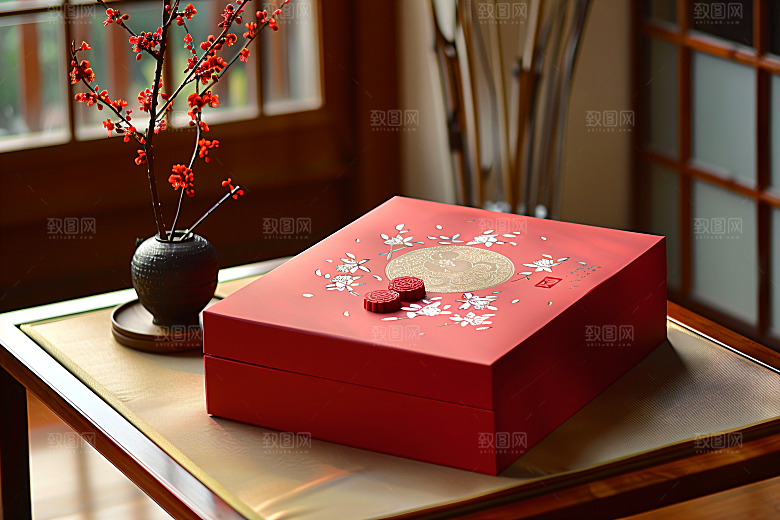 中秋月饼礼盒传统节日习俗摄影图