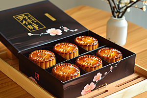 中秋月饼礼盒传统节日莲蓉月饼摄影图