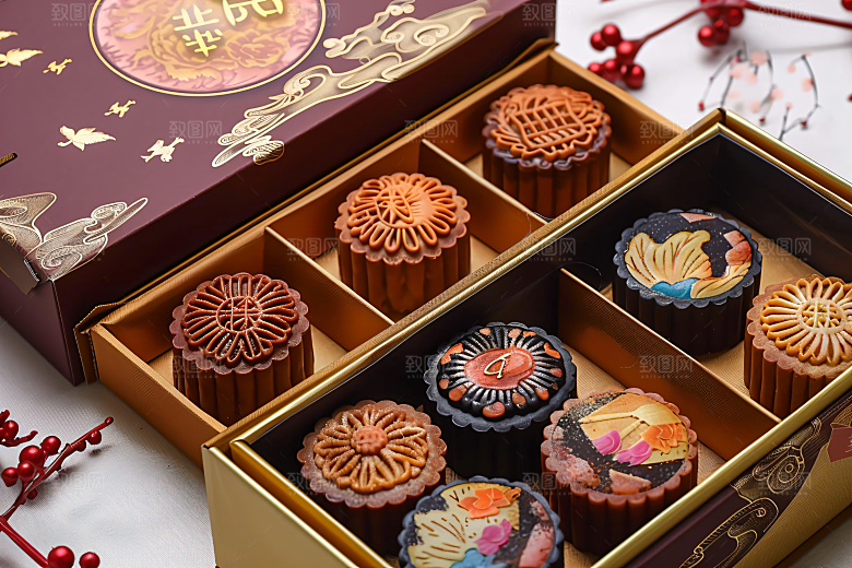 中秋月饼礼盒广式月饼莲蓉月饼摄影图