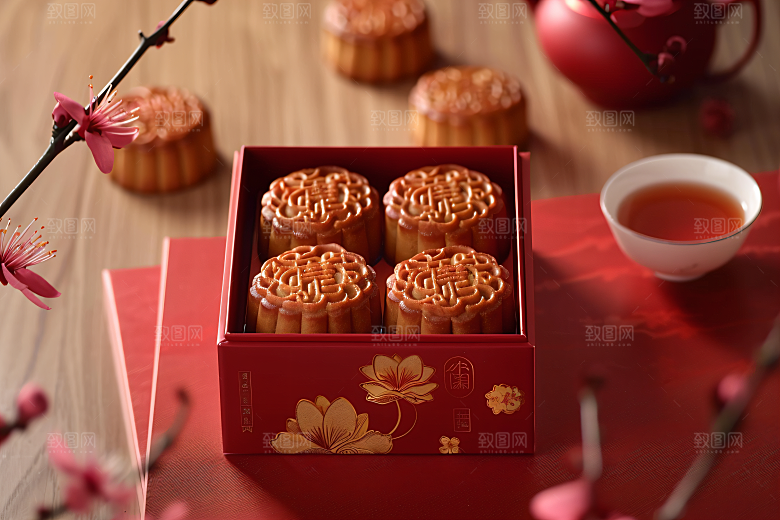 中秋月饼礼盒莲蓉月饼高清摄影图