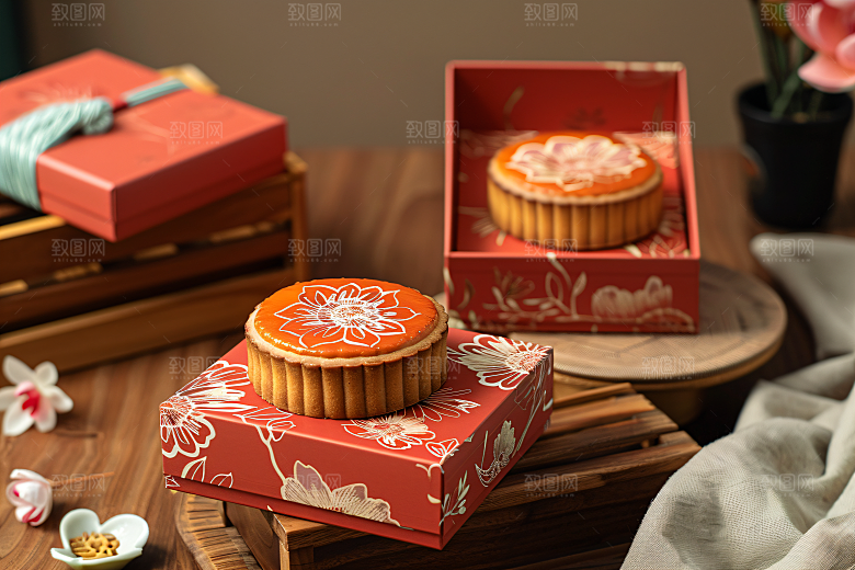中秋月饼礼盒习俗礼品摄影图