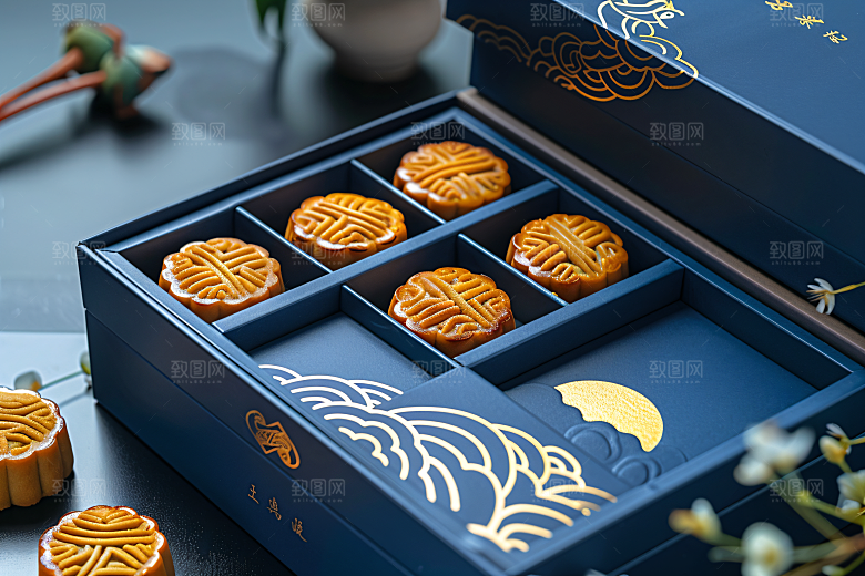 中秋月饼礼盒高清文化摄影图