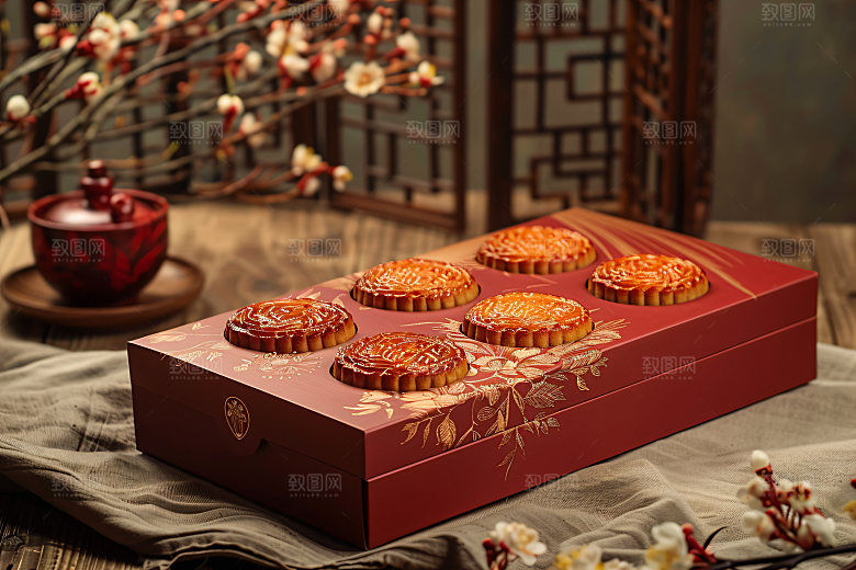中秋月饼礼盒高清广式月饼摄影图