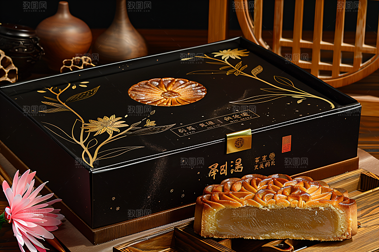 中秋月饼礼盒糕点甜点摄影图