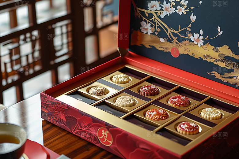 中秋月饼礼盒中秋节传统节日摄影图