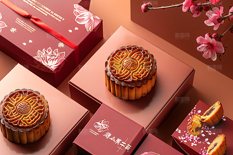 中秋月饼礼盒广式月饼传统节日摄影图