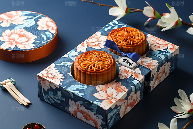 中秋月饼礼盒高清美味摄影图
