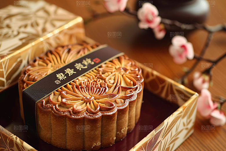 中秋月饼礼盒甜点广式月饼摄影图