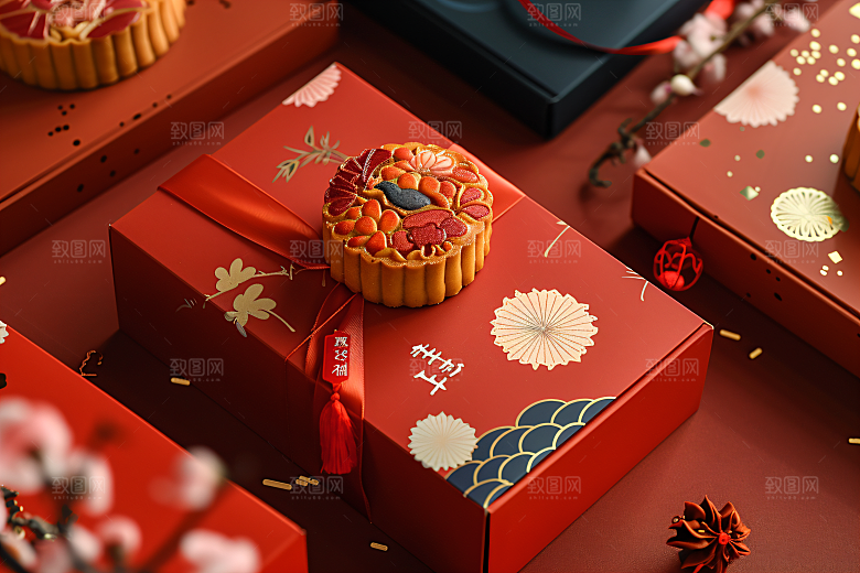中秋月饼礼盒文化美食摄影图