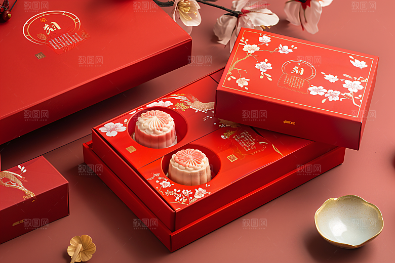 中秋月饼礼盒美食传统节日摄影图