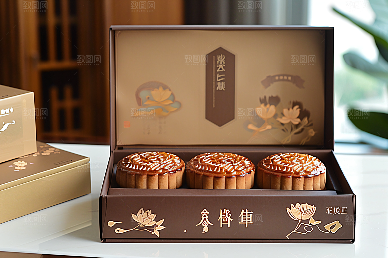 中秋月饼礼盒糕点传统美食摄影图