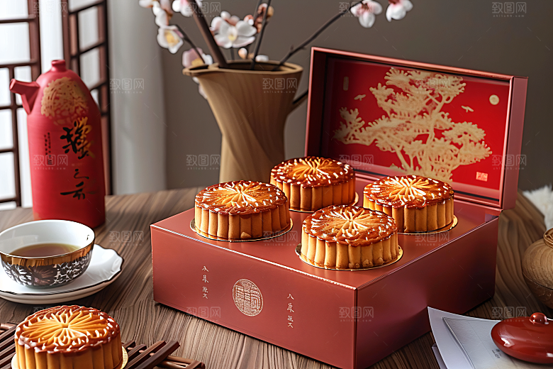 中秋月饼礼盒习俗传统节日摄影图