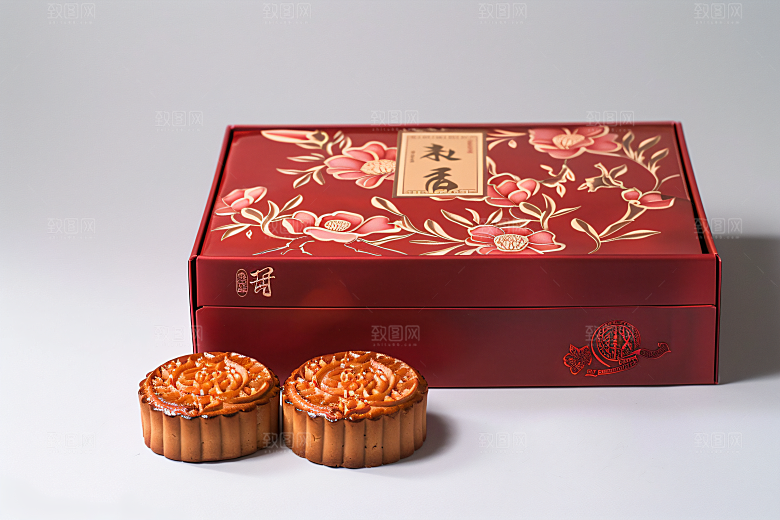 中秋月饼礼盒美味甜点摄影图