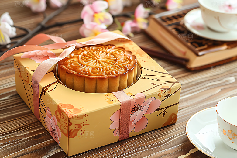 中秋月饼礼盒习俗美食摄影图