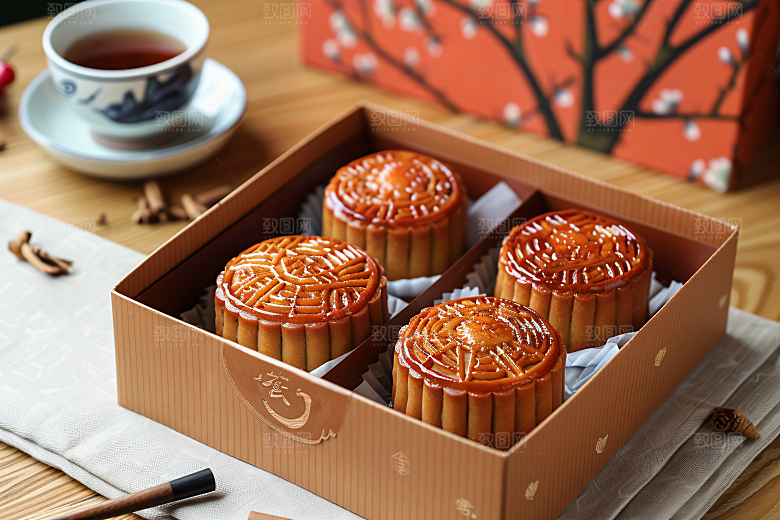 中秋月饼礼盒传统节日精致摄影图