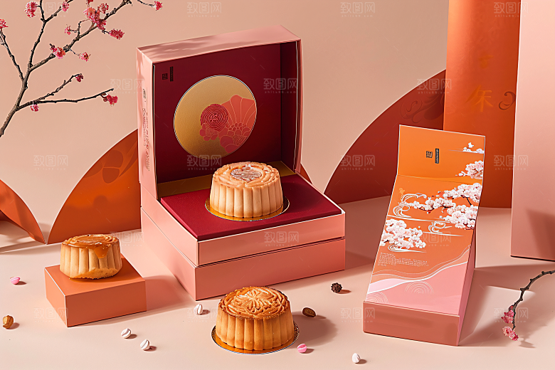 中秋月饼礼盒甜点糕点摄影图