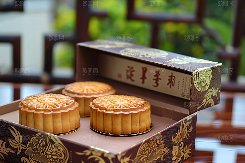 中秋月饼礼盒甜点精致摄影图