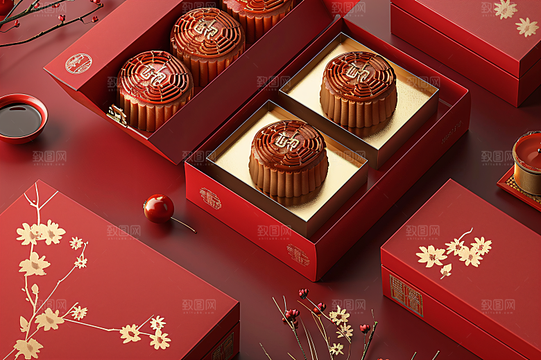 中秋月饼礼盒中秋节糕点摄影图