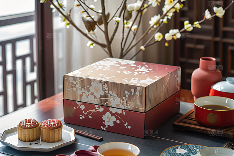 中秋月饼礼盒莲蓉月饼传统美食摄影图