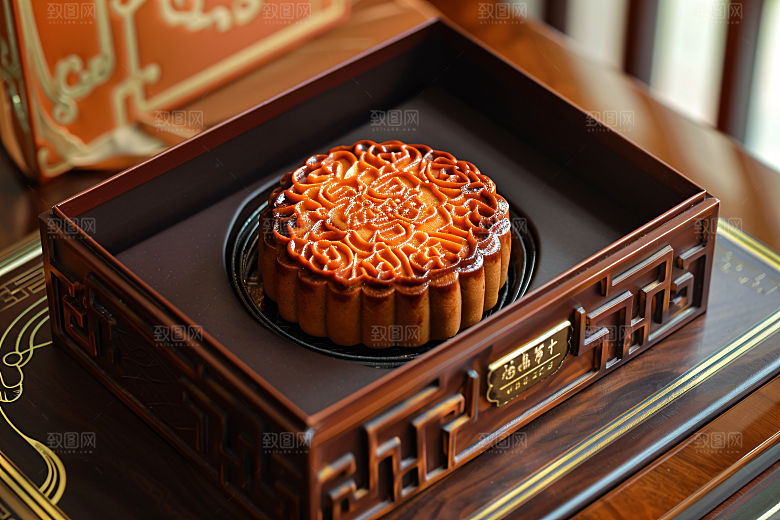 中秋月饼礼盒莲蓉月饼美味摄影图