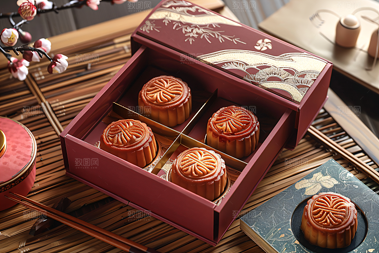 中秋月饼礼盒广式月饼糕点摄影图