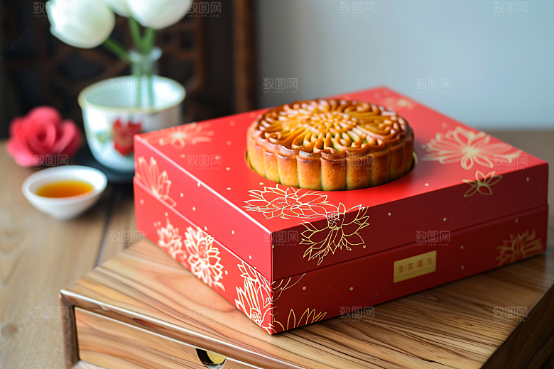 中秋月饼礼盒甜点美味摄影图
