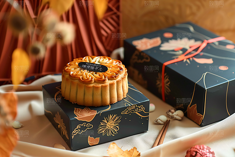 中秋月饼礼盒礼品广式月饼摄影图