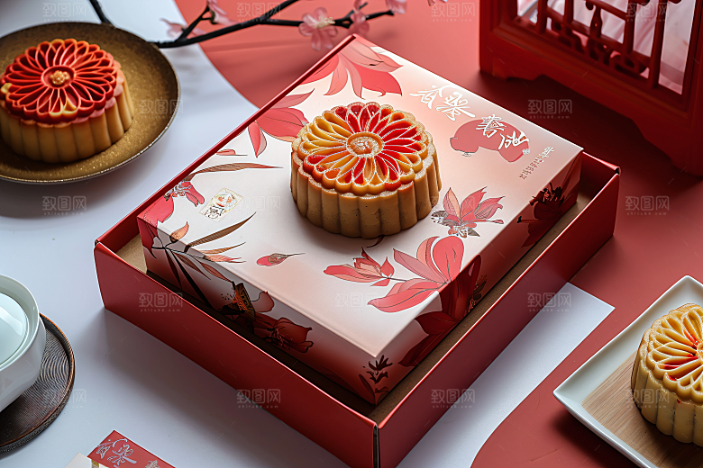 中秋月饼礼盒文化传统美食摄影图