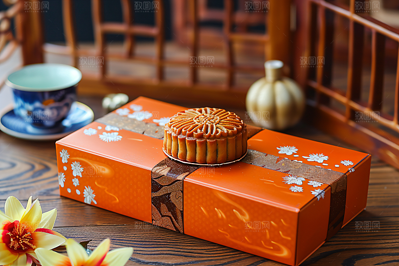 中秋月饼礼盒莲蓉月饼美食摄影图