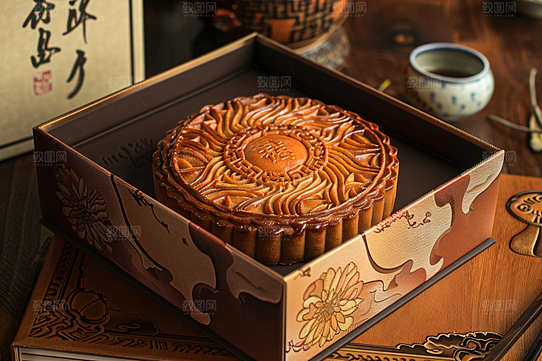 中秋月饼礼盒莲蓉月饼广式月饼摄影图