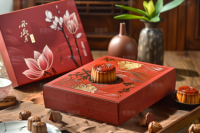 中秋月饼礼盒中秋节高清摄影图