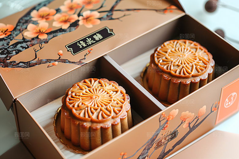 中秋月饼礼盒精致糕点摄影图