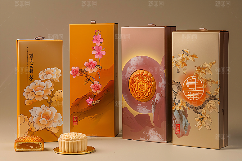 中秋月饼礼盒文化习俗摄影图