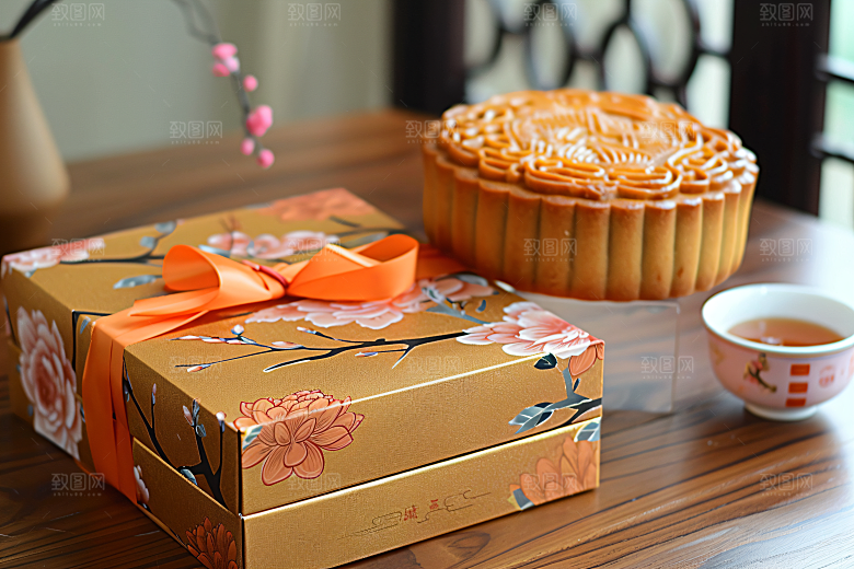 中秋月饼礼盒习俗礼品摄影图