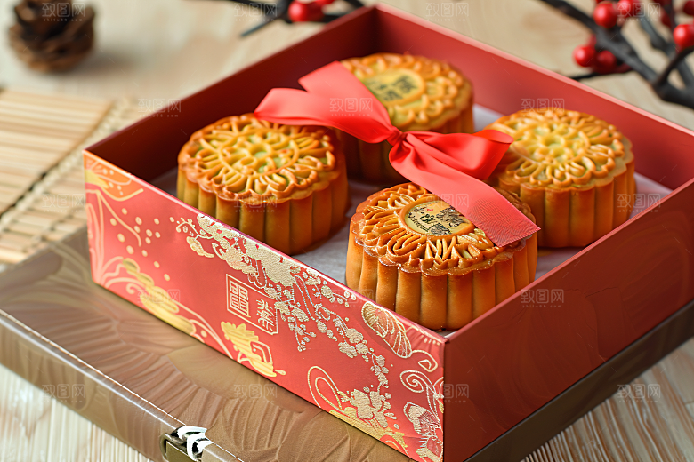 中秋月饼礼盒传统节日精致摄影图