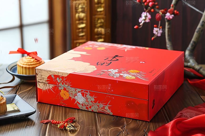 中秋月饼礼盒糕点礼品摄影图
