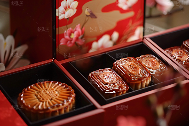 中秋月饼礼盒莲蓉月饼美味摄影图