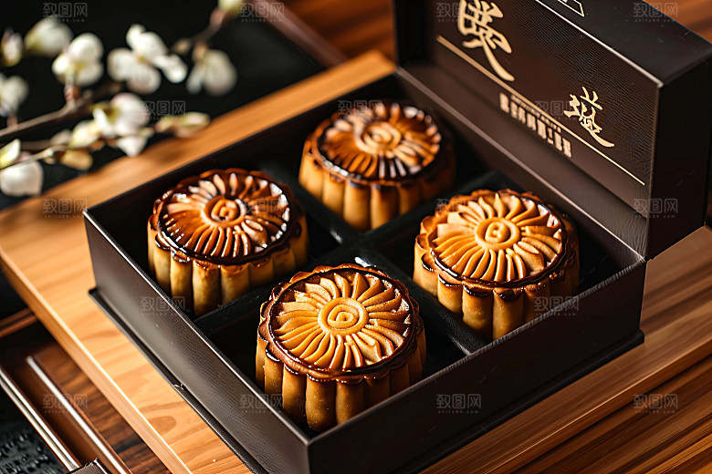 中秋月饼礼盒美味高清摄影图